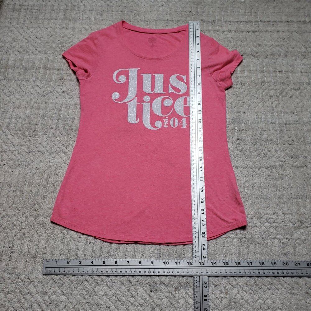 Justice Pink Sparkle Short Sleeve Top – Girls Size L (12/14) - Picture 9 of 11